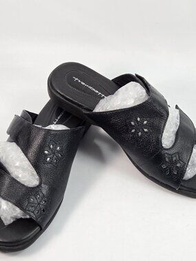 Black Leather Sandals Wide Strap Comfort Casual Made in Brazil